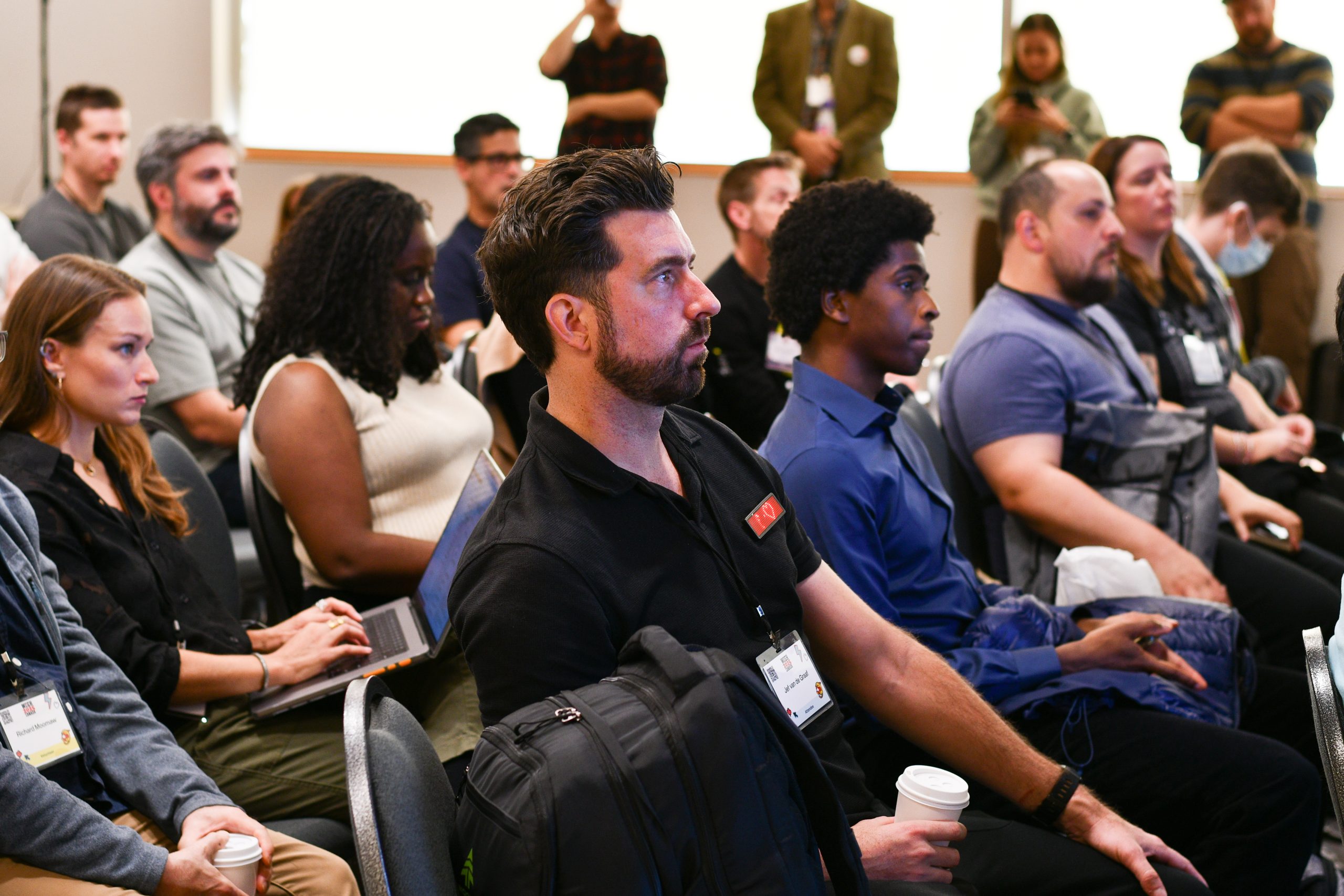 Attendees listening to Matt Mullenweg speak at WordCamp Canada 2025 in Ottawa.